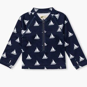 NIP MONICA & ANDY Rashguard ½ Zip Top – Comes Sail Away on Navy – Infant 3-6 mon